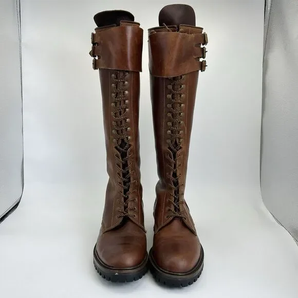 Vintage Tall Riding Boots Women’s Sz 9.5 Brown Leather Equestrian Patina Italian - Picture 2 of 9
